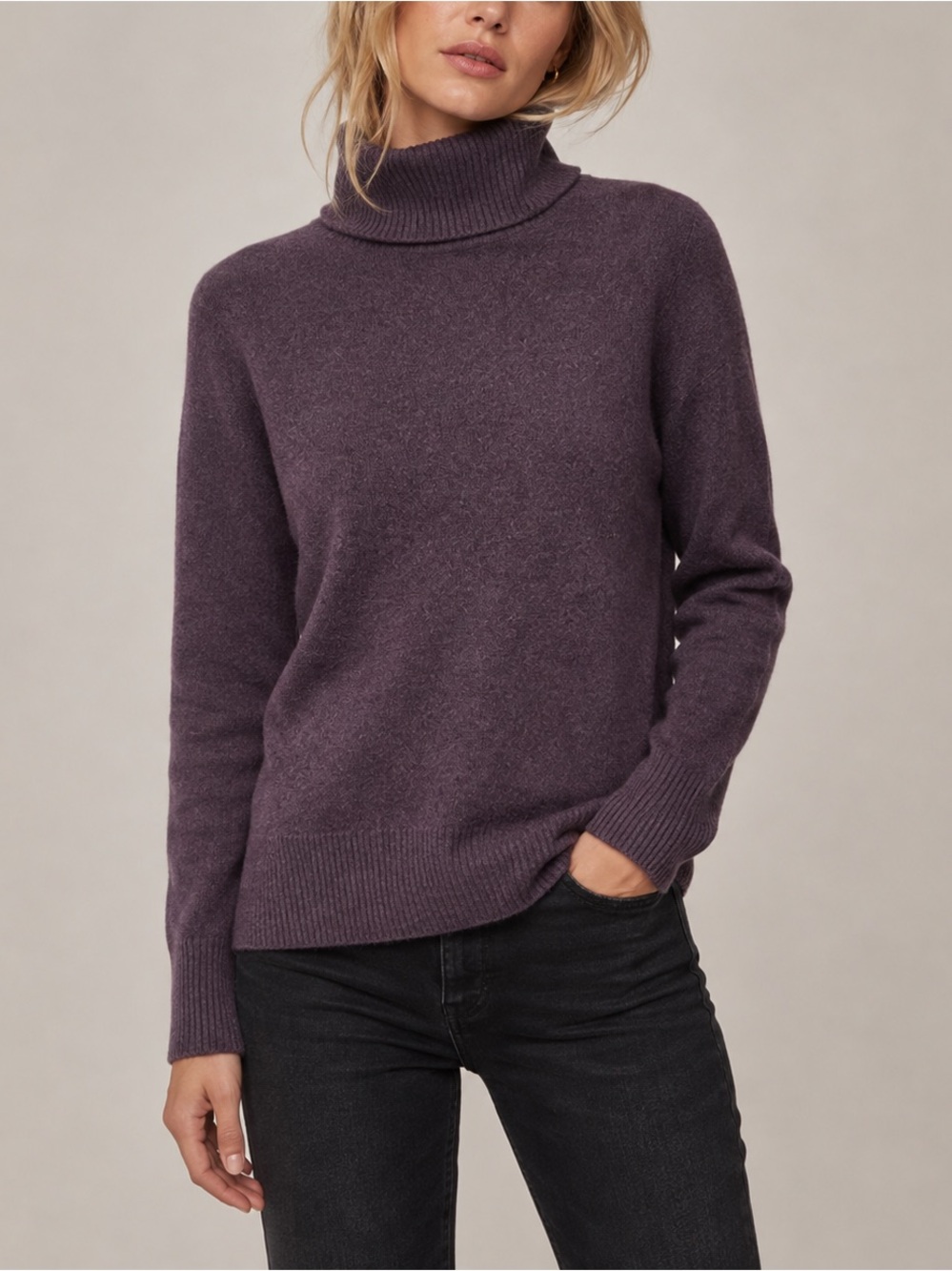 100% Cashmere Cynthia Vincent Dusty Plum Turtleneck Sweater minimalist Preppy